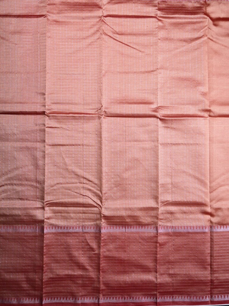 Mangalagiri fancy saree peach color allover plain & zari kaddi border with checks pallu and self blouse