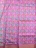 Jute fancy saree white color allover prints & kaddi border with contrast pallu and printed blouse