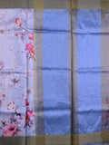 Jute fancy saree pastel blue color allover prints & kaddi border with contrast pallu and printed blouse
