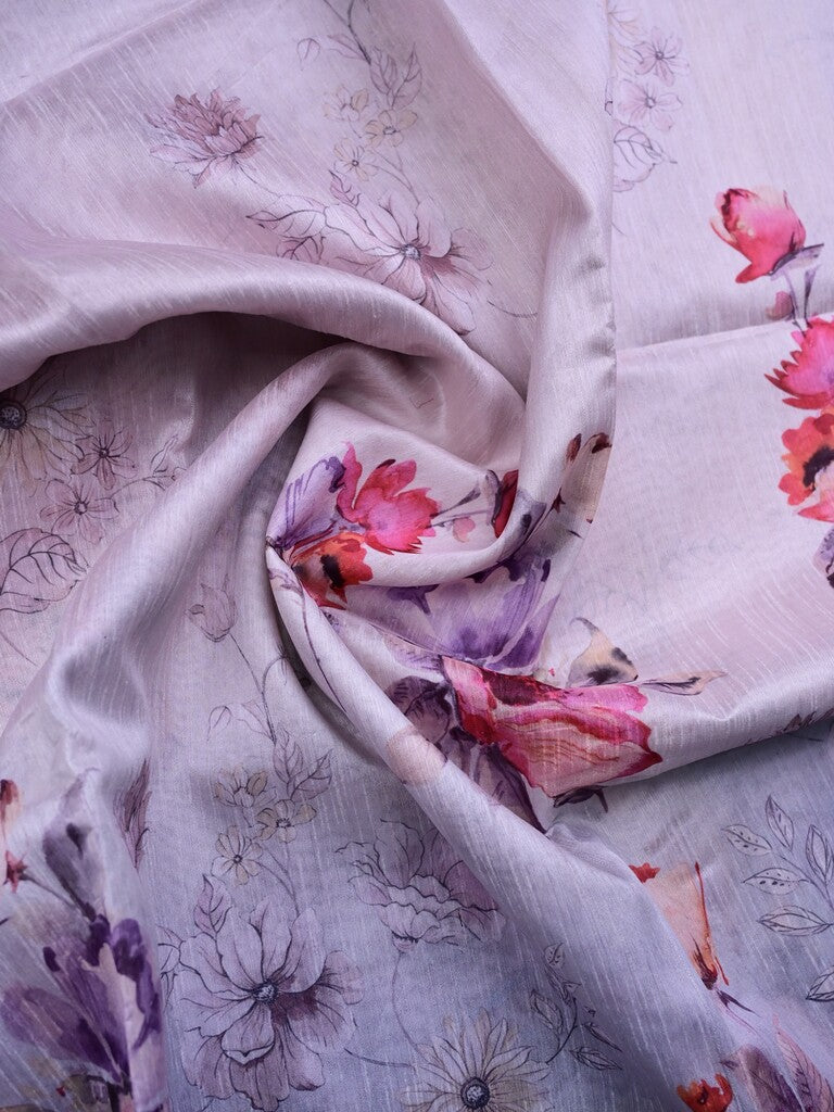Jute fancy saree pastel blue color allover prints & kaddi border with contrast pallu and printed blouse