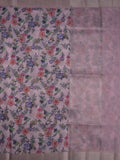 Chanderi jute fancy saree peach color allover digital prints and zari border with short pallu and printed blouse