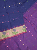 Dhaka cotton saree royal blue color allover thread weaves & Small contrast border with contrast pallu