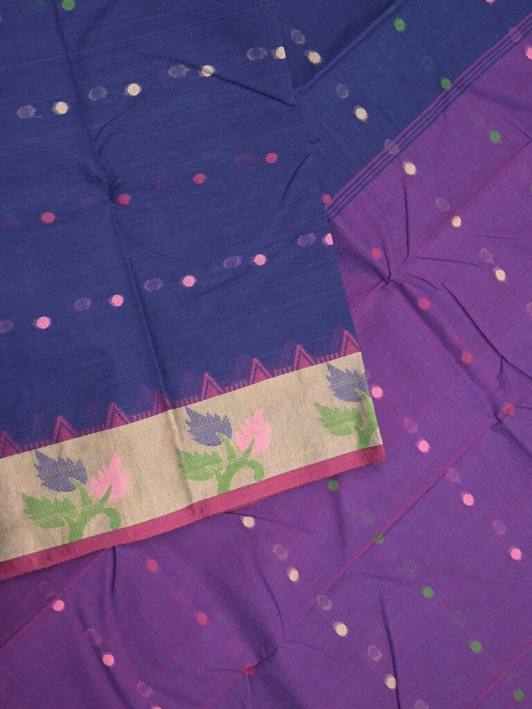 Dhaka cotton saree royal blue color allover thread weaves & Small contrast border with contrast pallu