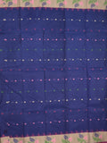 Dhaka cotton saree royal blue color allover thread weaves & Small contrast border with contrast pallu