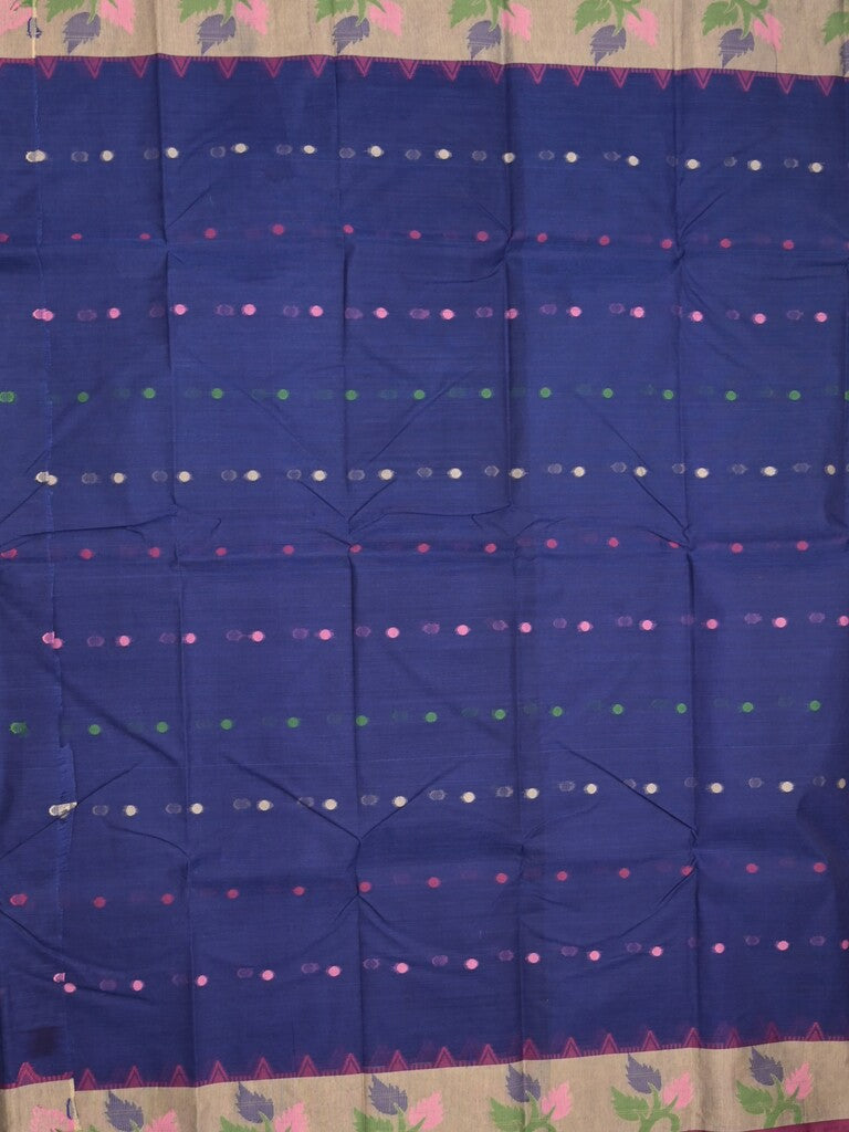 Dhaka cotton saree royal blue color allover thread weaves & Small contrast border with contrast pallu