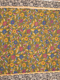 Kalamkari silk fancy olive green color allover prints & contrast border with printed pallu and attached contrast blouse