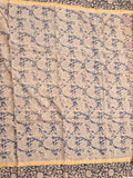 Kalamkari silk fancy saree cream color allover prints & contrast border with printed pallu and attached contrast blouse