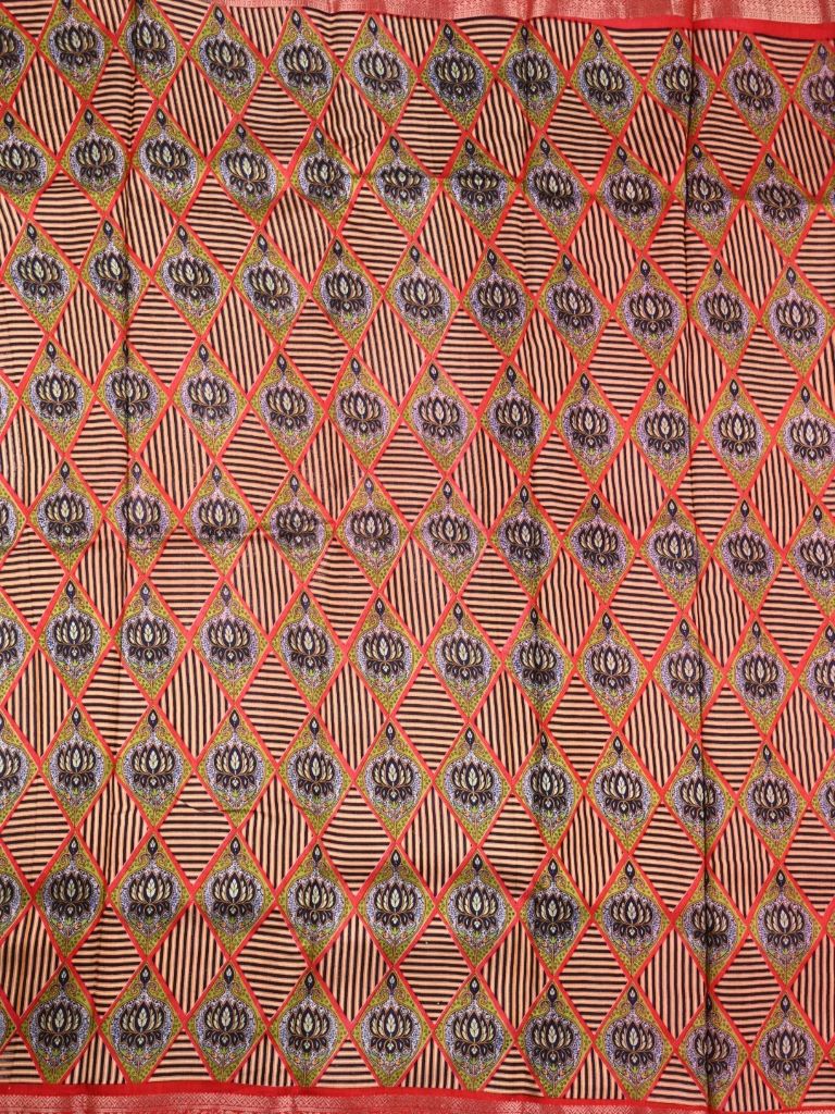 Dola silk fancy saree brown color allover digital prints & zari border with contrast pallu and plain blouse