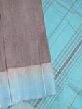 Minister cotton saree grey color allover plain & contrast temple border with contrast pallu and attached plain blouse