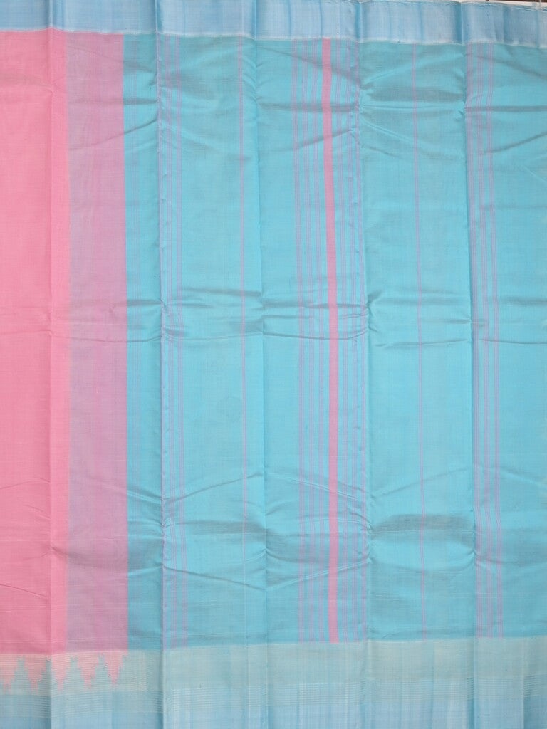 Minister cotton saree baby pink color allover plain & contrast temple border with contrast pallu and attached plain blouse