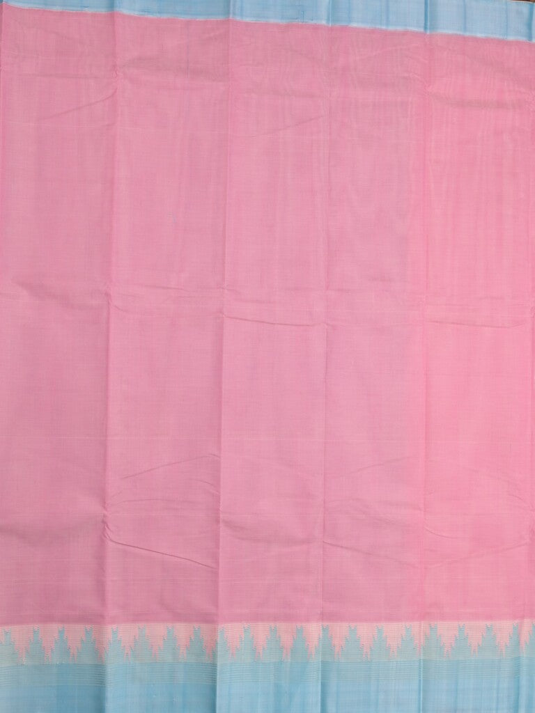 Minister cotton saree baby pink color allover plain & contrast temple border with contrast pallu and attached plain blouse