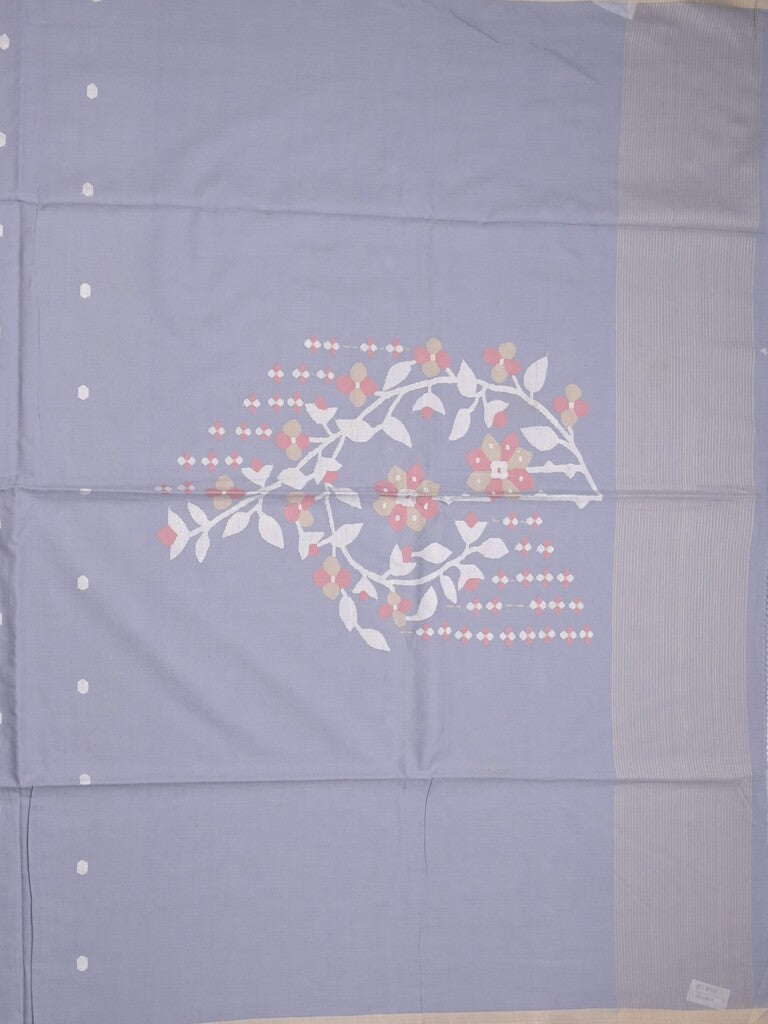 Village cotton saree grey color allover weaves & small kaddi border with floral weaving pallu