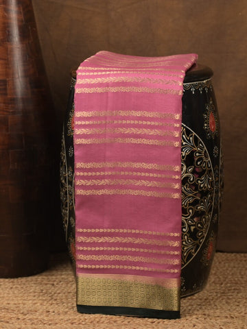 Crape fancy saree onion pink color allover zari weaves & small zari border with contrast pallu and attached blouse