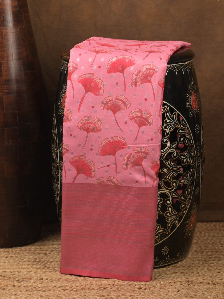 Crape fancy saree light pink color allover prints, zari motifs & zari border with rich pallu and attached blouse