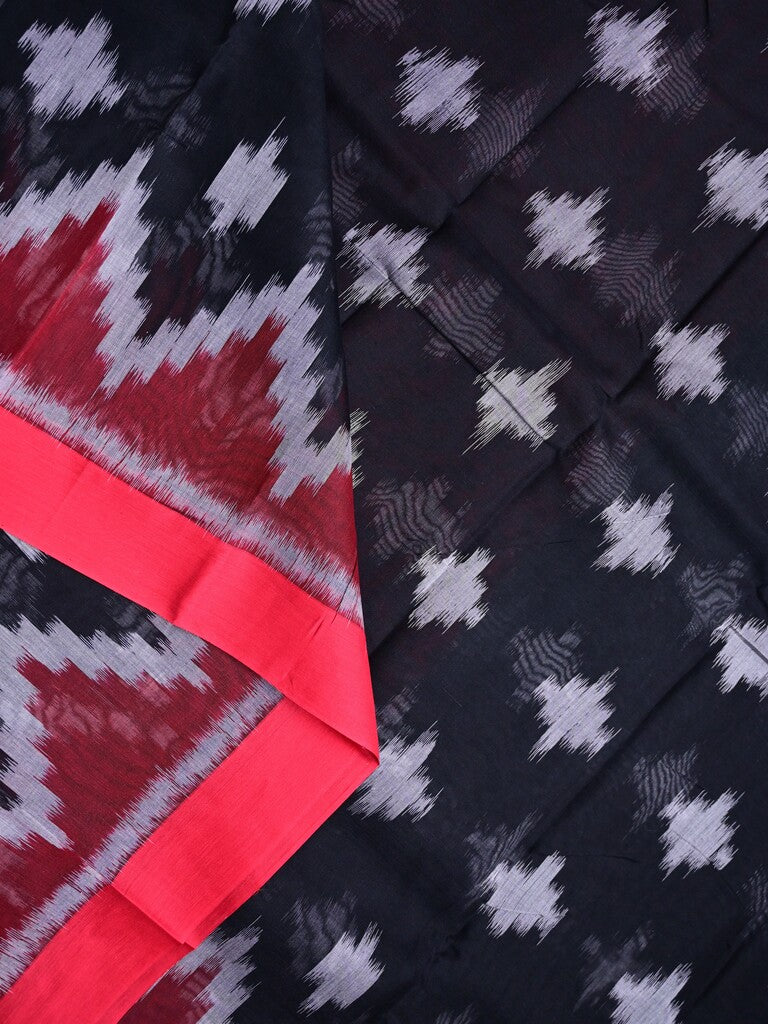 Dhaka cotton saree black color allover & small kaddi border with contrast pallu and attached plain blouse