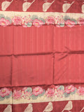 Tussar fancy saree red color allover plain & contrast printed border with running pallu and printed blouse