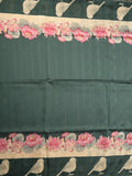 Tussar fancy saree dark green color allover plain & contrast printed border with running pallu and printed blouse