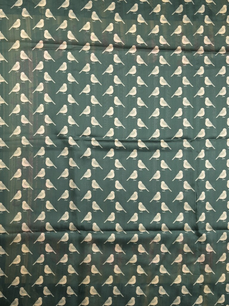 Tussar fancy saree dark green color allover plain & contrast printed border with running pallu and printed blouse