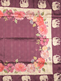 Tussar fancy saree wine color allover plain & contrast printed border with running pallu and printed blouse