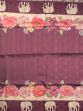 Tussar fancy saree wine color allover plain & contrast printed border with running pallu and printed blouse