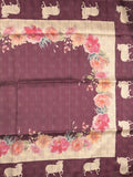 Tussar fancy saree wine color allover plain & contrast printed border with running pallu and printed blouse
