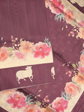 Tussar fancy saree wine color allover plain & contrast printed border with running pallu and printed blouse