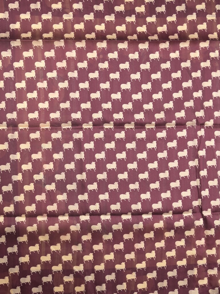 Tussar fancy saree wine color allover plain & contrast printed border with running pallu and printed blouse