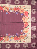 Tussar fancy saree wine color allover plain & contrast printed border with running pallu and printed blouse