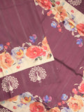 Tussar fancy saree wine color allover plain & contrast printed border with running pallu and printed blouse