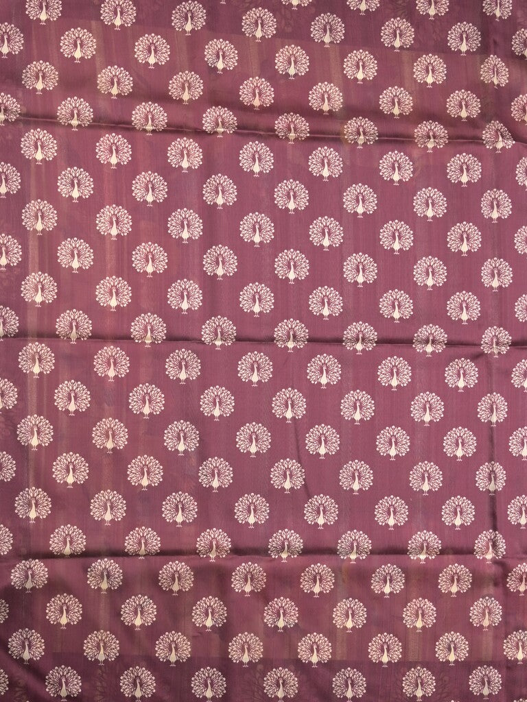 Tussar fancy saree wine color allover plain & contrast printed border with running pallu and printed blouse