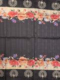 Tussar fancy saree black color allover plain & contrast printed border with running pallu and printed blouse