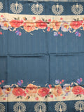 Tussar fancy saree peacock blue color allover plain & contrast printed border with running pallu and printed blouse