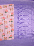 Crape fancy saree light purple color allover prints, zari motifs & zari border with rich pallu and attached blouse