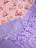 Crape fancy saree light purple color allover prints, zari motifs & zari border with rich pallu and attached blouse