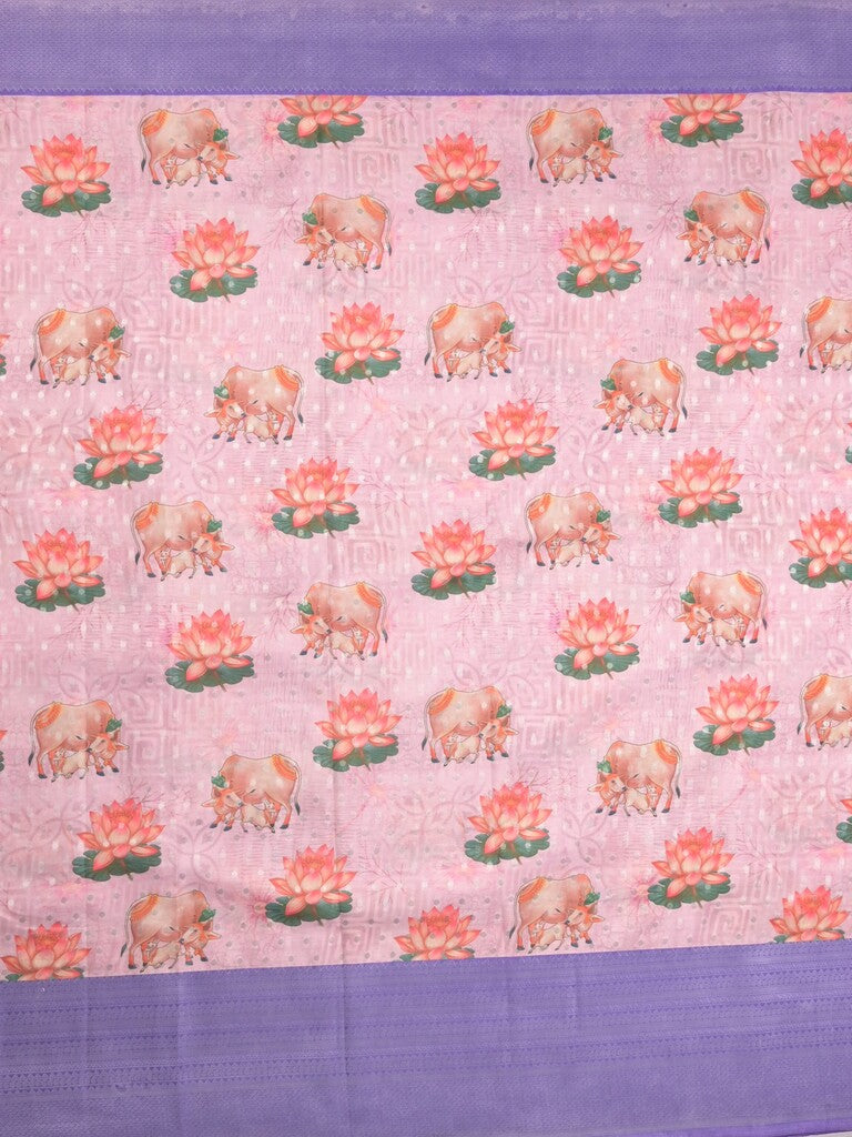 Crape fancy saree light purple color allover prints, zari motifs & zari border with rich pallu and attached blouse