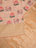 Crape fancy saree cream color allover prints, zari motifs & zari border with rich pallu and attached blouse