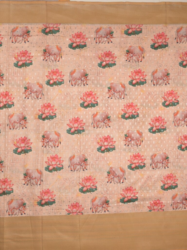 Crape fancy saree cream color allover prints, zari motifs & zari border with rich pallu and attached blouse