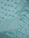 Crape fancy saree light blue color allover prints, zari motifs & zari border with rich pallu and attached blouse