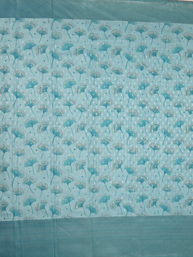 Crape fancy saree light blue color allover prints, zari motifs & zari border with rich pallu and attached blouse