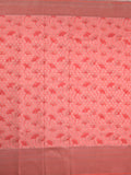 Crape fancy saree coral pink color allover prints, zari motifs & zari border with rich pallu and attached blouse