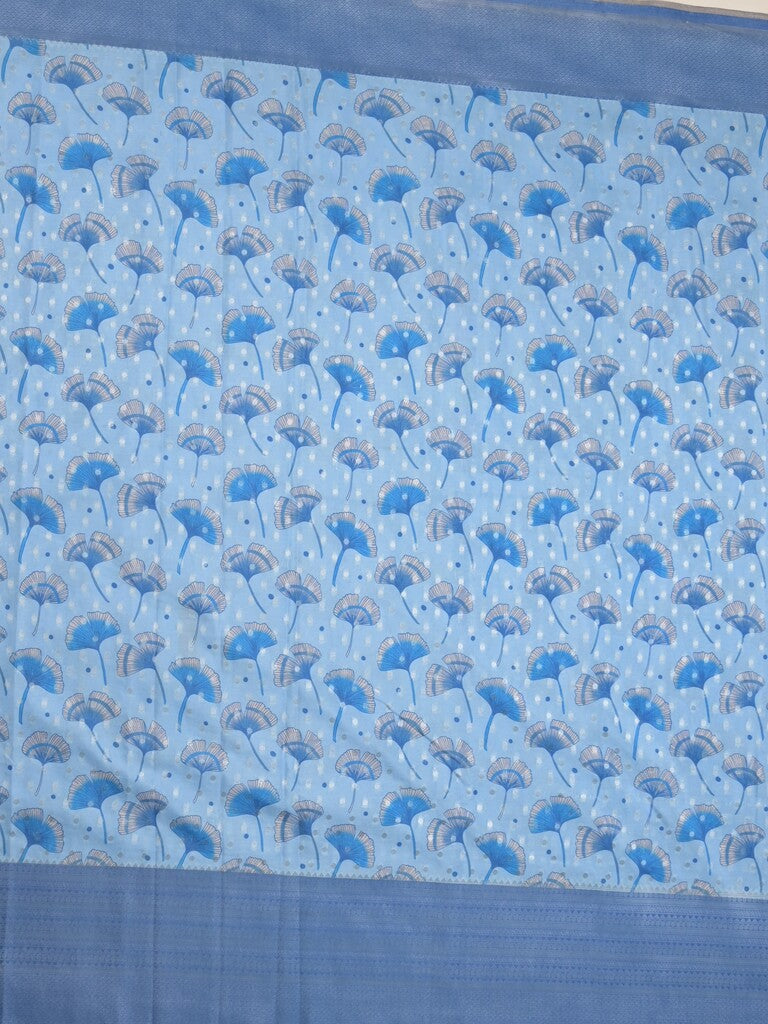 Crape fancy saree light blue color allover prints, zari motifs & zari border with rich pallu and attached blouse