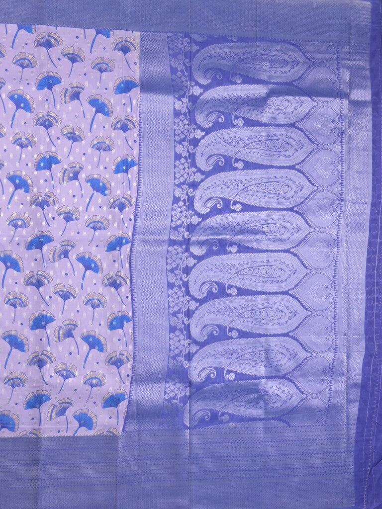Crape fancy saree light lavender color allover prints, zari motifs & zari border with rich pallu and attached blouse