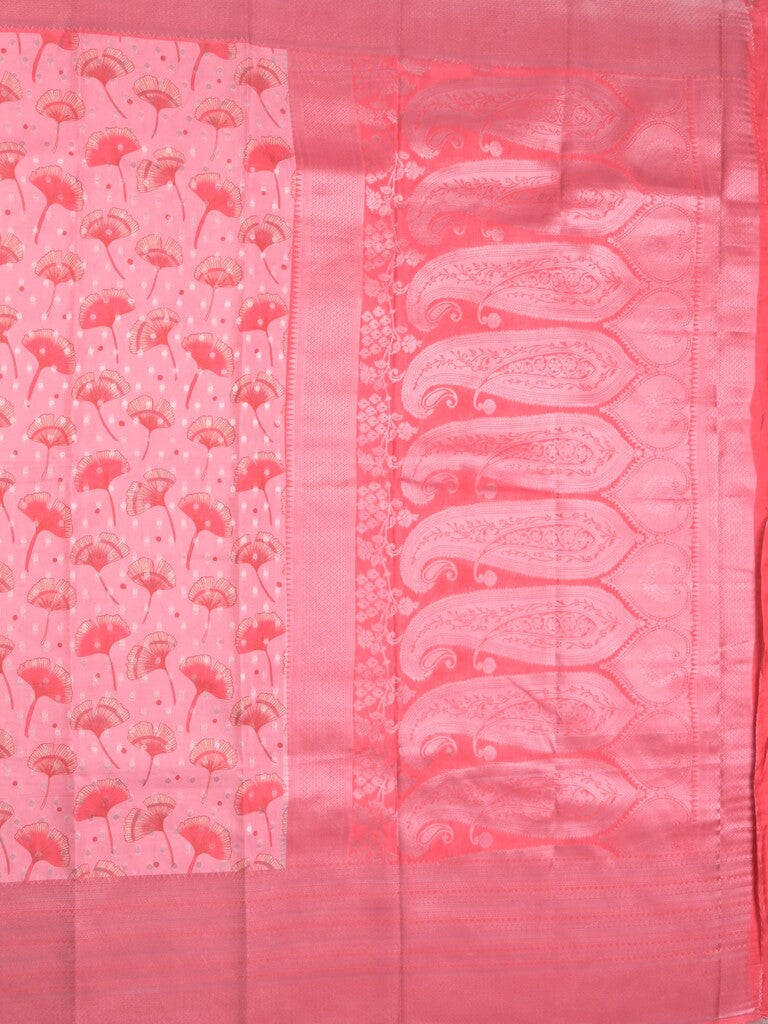 Crape fancy saree light pink color allover prints, zari motifs & zari border with rich pallu and attached blouse