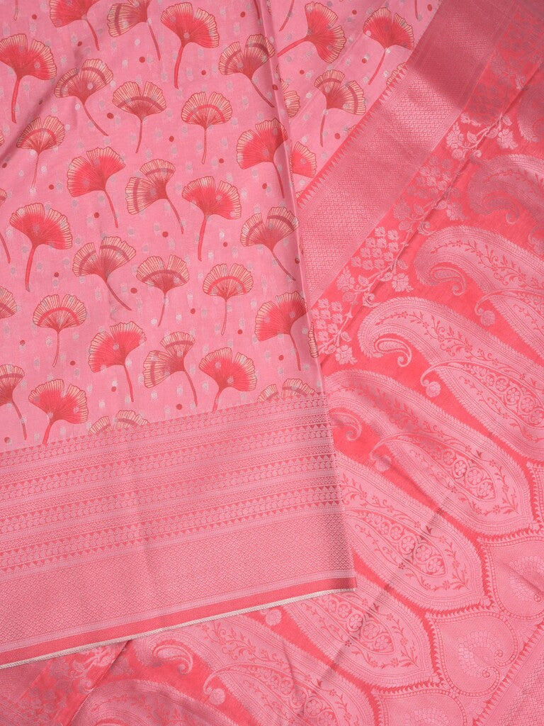 Crape fancy saree light pink color allover prints, zari motifs & zari border with rich pallu and attached blouse