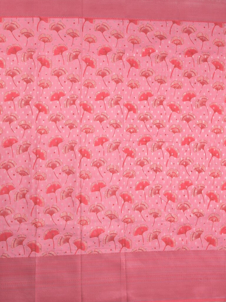 Crape fancy saree light pink color allover prints, zari motifs & zari border with rich pallu and attached blouse