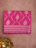 Raw mango fancy saree pink color allover zari weaves & zari border with brocade pallu and attached blouse