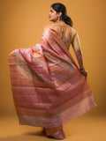 Raw mango pattu saree peach color allover zari weaves & zari border with rich pallu and attached plain blouse