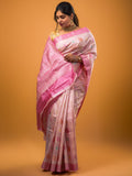 Raw mango pattu saree baby pink color allover zari weaves & zari border with rich pallu and attached plain blouse