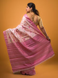 Raw mango pattu saree baby pink color allover zari weaves & zari border with rich pallu and attached plain blouse