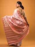 Raw mango pattu saree light peach color allover zari weaves & zari border with rich pallu and attached plain blouse